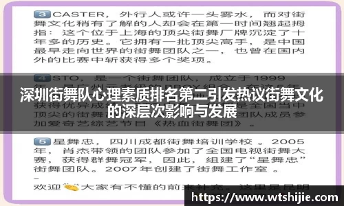 深圳街舞队心理素质排名第二引发热议街舞文化的深层次影响与发展